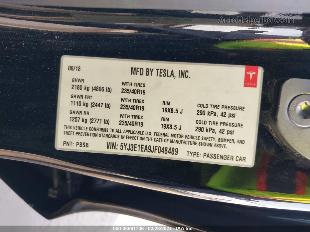 2018 Tesla Model 3 Long Range/mid Range Black vin: 5YJ3E1EA9JF048489