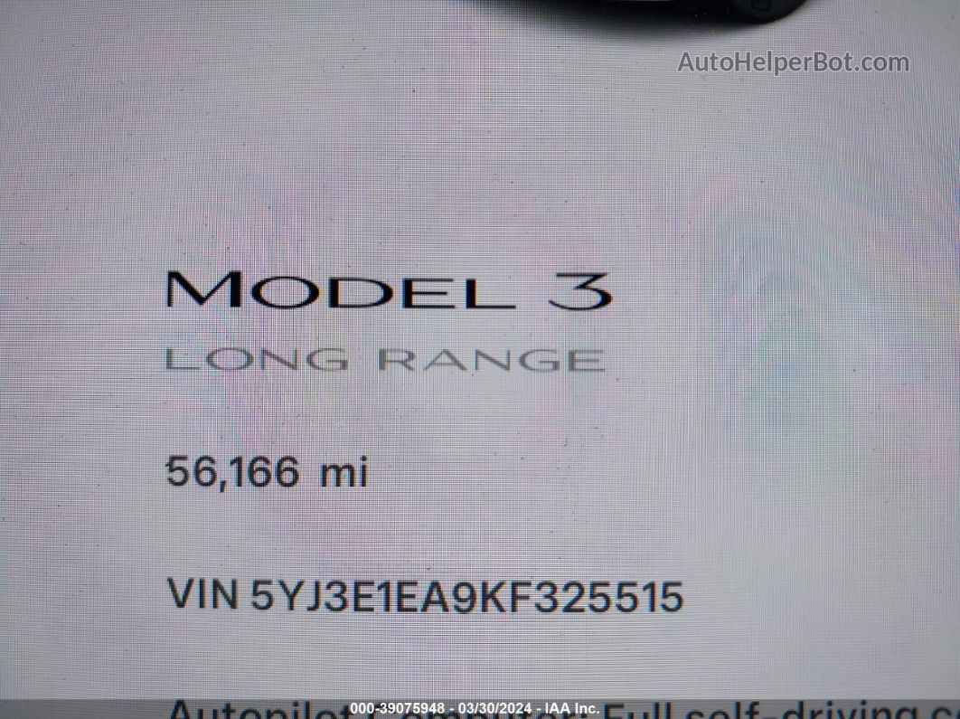 2019 Tesla Model 3 Long Range/mid Range/standard Range/standard Range Plus Gray vin: 5YJ3E1EA9KF325515