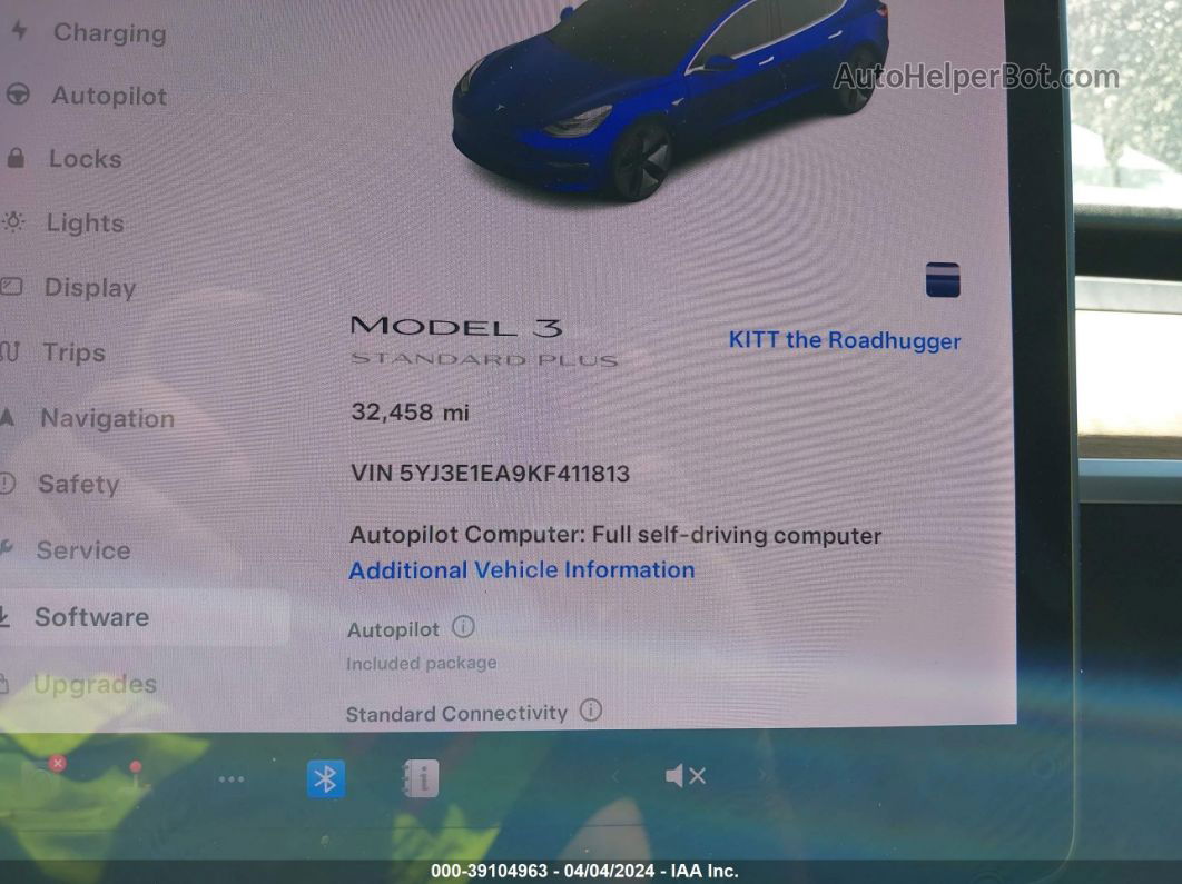 2019 Tesla Model 3 Blue vin: 5YJ3E1EA9KF411813