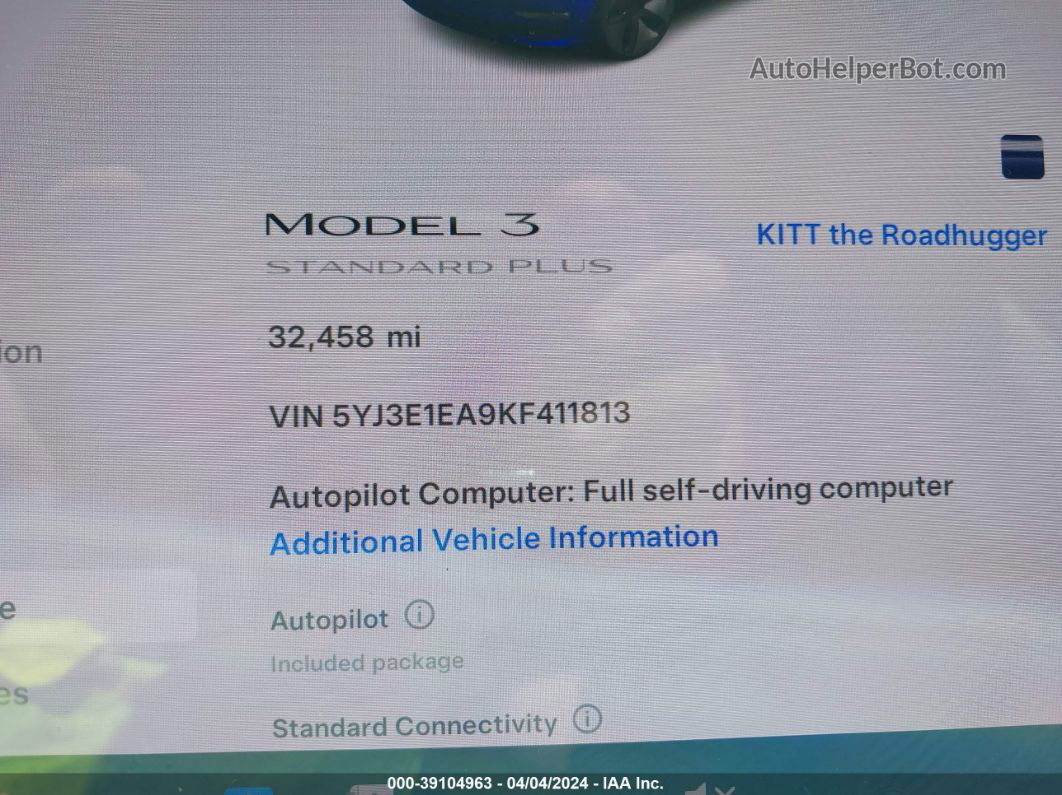 2019 Tesla Model 3 Blue vin: 5YJ3E1EA9KF411813