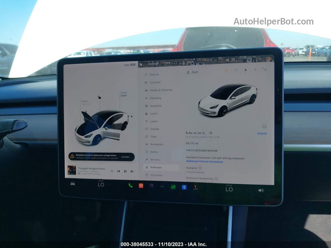 2019 Tesla Model 3 Mid Range/standard Range/standard Range Plus/long Range Белый vin: 5YJ3E1EA9KF484048