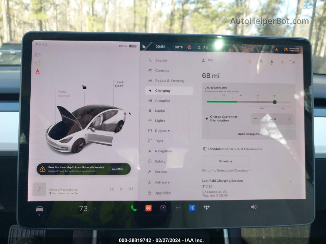 2019 Tesla Model 3 Long Range/mid Range/standard Range/standard Range Plus White vin: 5YJ3E1EA9KF509093