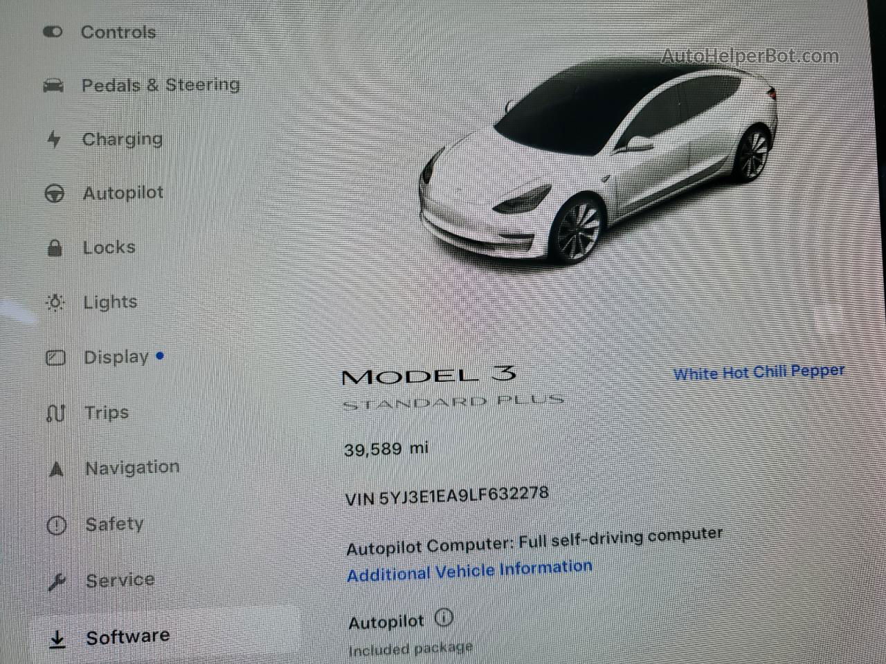 2020 Tesla Model 3  White vin: 5YJ3E1EA9LF632278