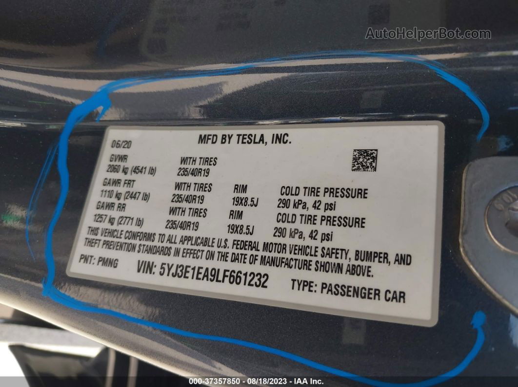 2020 Tesla Model 3 Standard Range Gray vin: 5YJ3E1EA9LF661232