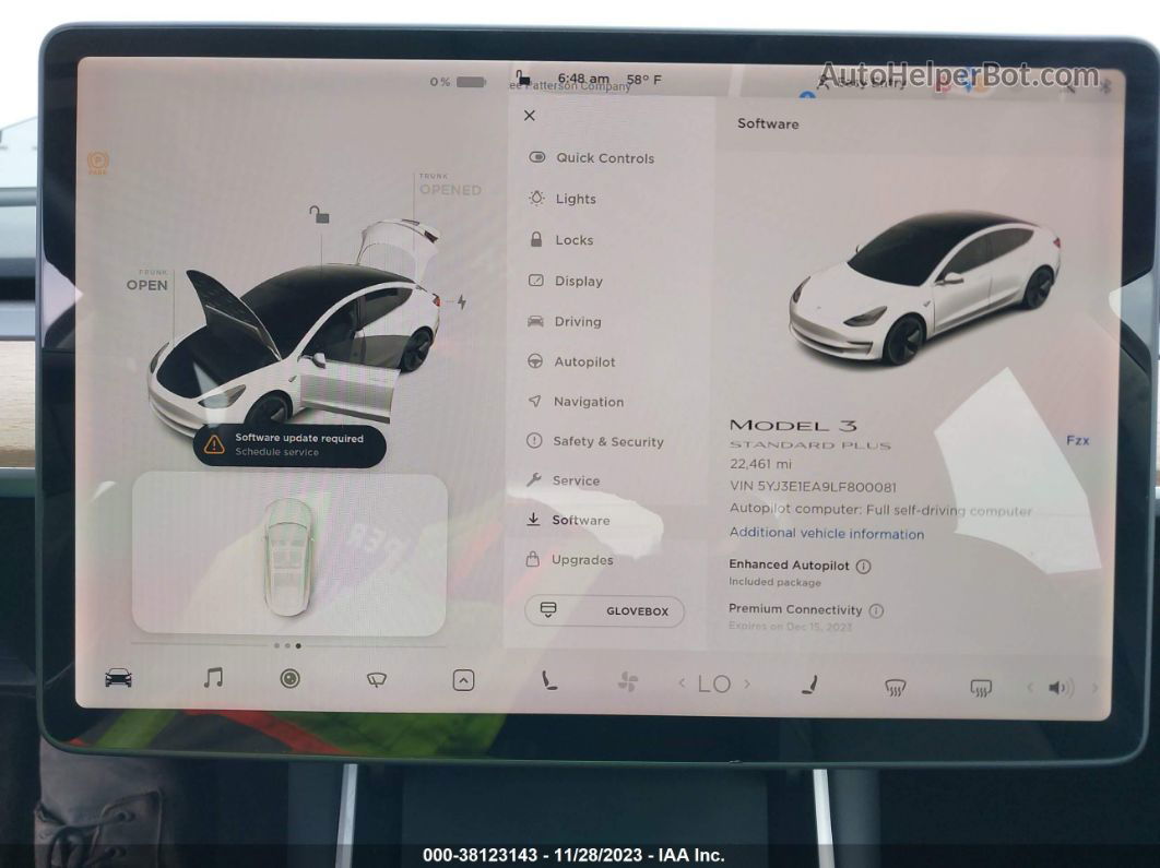 2020 Tesla Model 3 Standard Range Plus Rear-wheel Drive/standard Range Rear-wheel Drive White vin: 5YJ3E1EA9LF800081