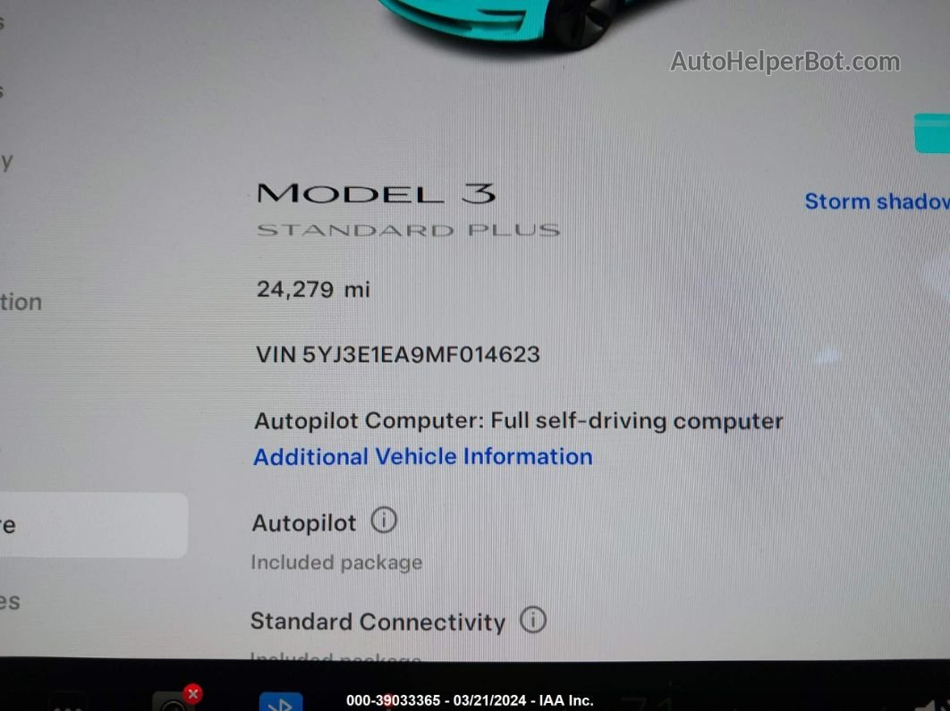 2021 Tesla Model 3 Standard Range Plus Rear-wheel Drive Белый vin: 5YJ3E1EA9MF014623