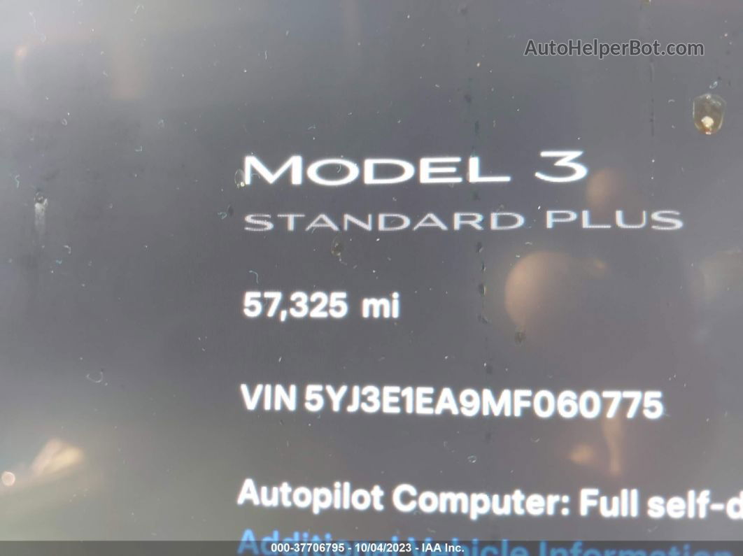 2021 Tesla Model 3 Standard Range Plus White vin: 5YJ3E1EA9MF060775