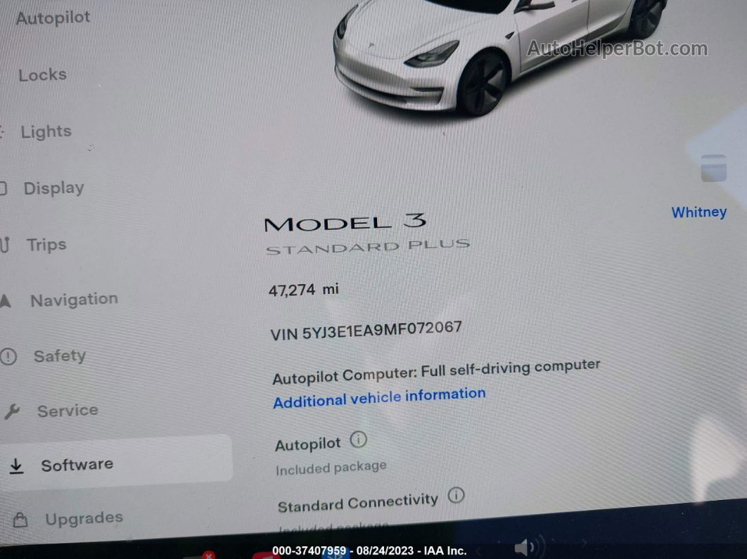 2021 Tesla Model 3 Standard Range Plus Белый vin: 5YJ3E1EA9MF072067