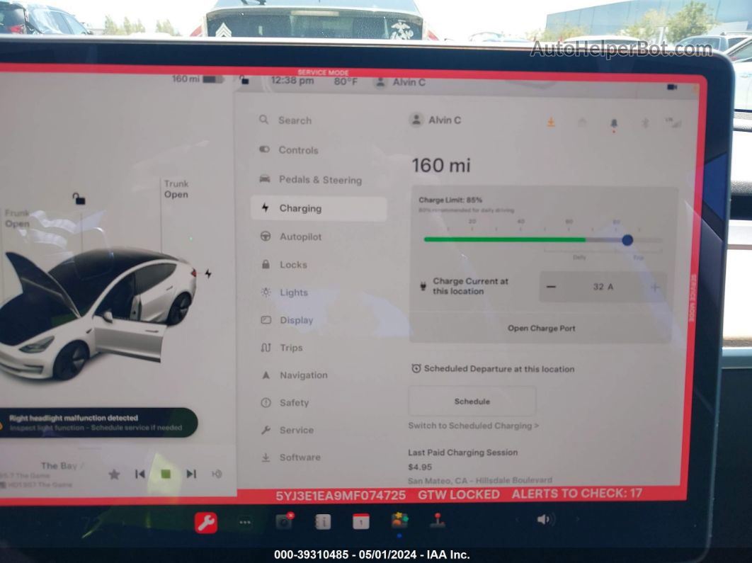 2021 Tesla Model 3 Standard Range Plus Rear-wheel Drive Белый vin: 5YJ3E1EA9MF074725