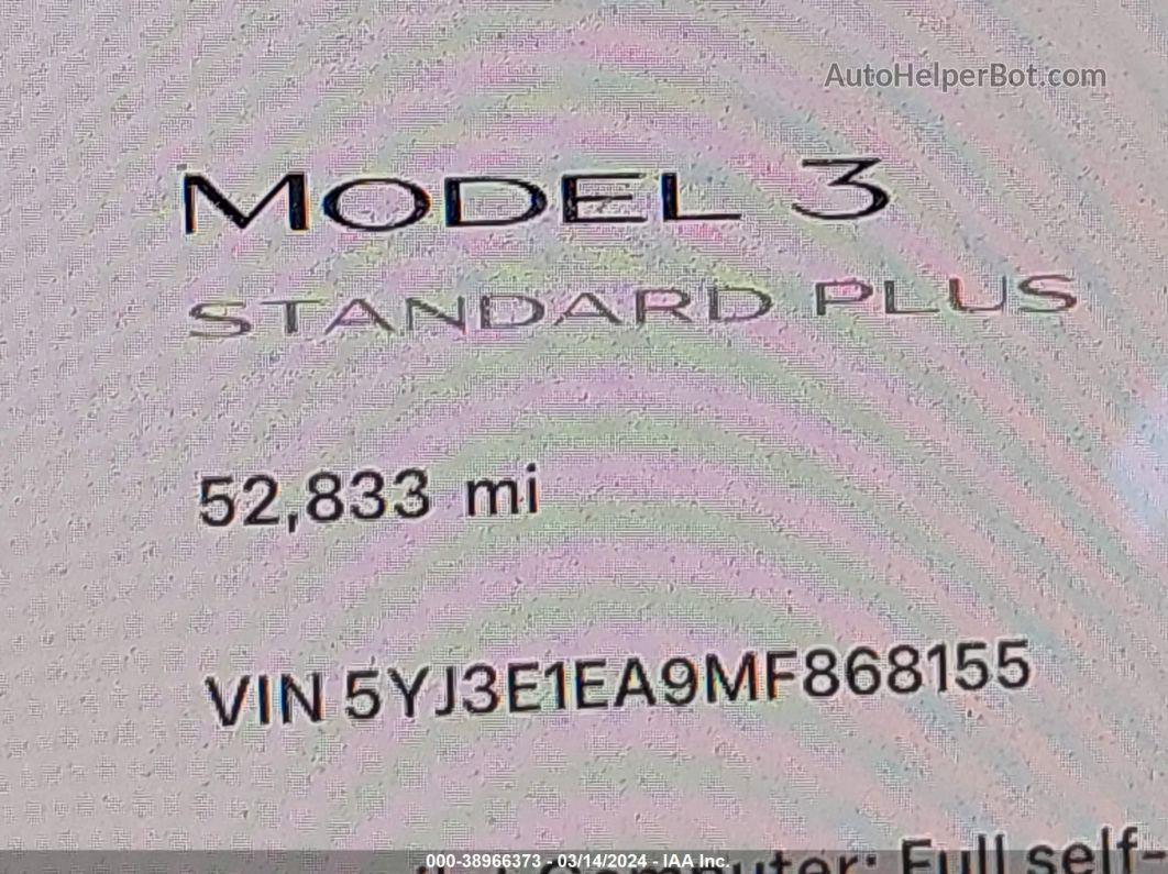 2021 Tesla Model 3 Standard Range Plus Rear-wheel Drive Черный vin: 5YJ3E1EA9MF868155