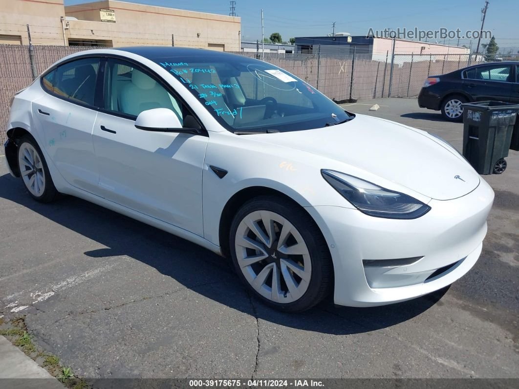 2021 Tesla Model 3 Standard Range Plus Rear-wheel Drive White vin: 5YJ3E1EA9MF874814