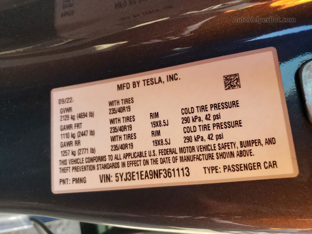 2022 Tesla Model 3  Серый vin: 5YJ3E1EA9NF361113