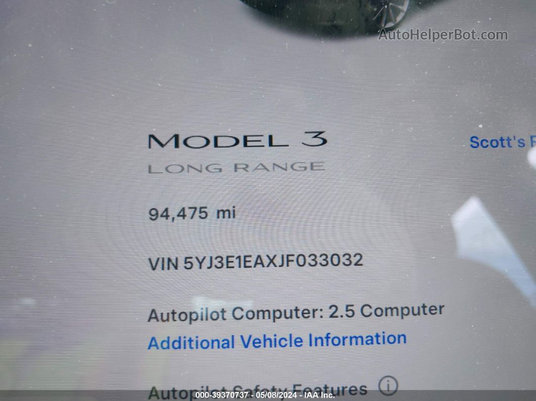 2018 Tesla Model 3   Черный vin: 5YJ3E1EAXJF033032