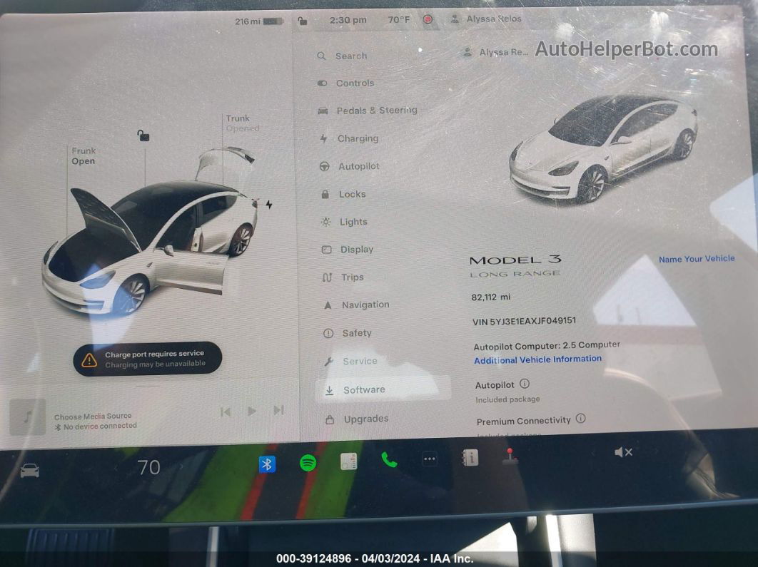 2018 Tesla Model 3 Long Range/mid Range White vin: 5YJ3E1EAXJF049151