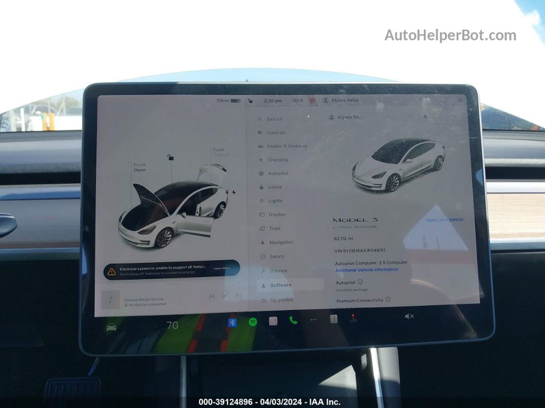 2018 Tesla Model 3 Long Range/mid Range Белый vin: 5YJ3E1EAXJF049151