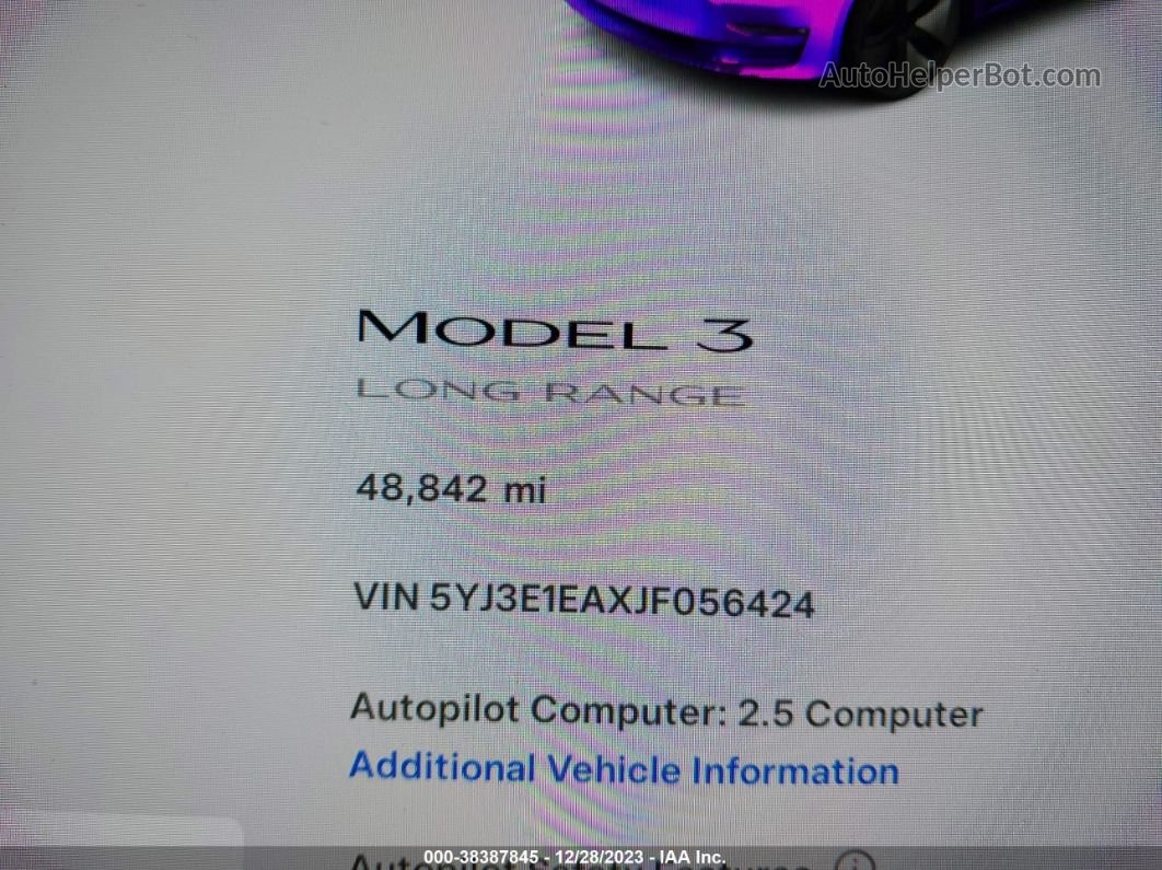 2018 Tesla Model 3 Long Range/mid Range Black vin: 5YJ3E1EAXJF056424