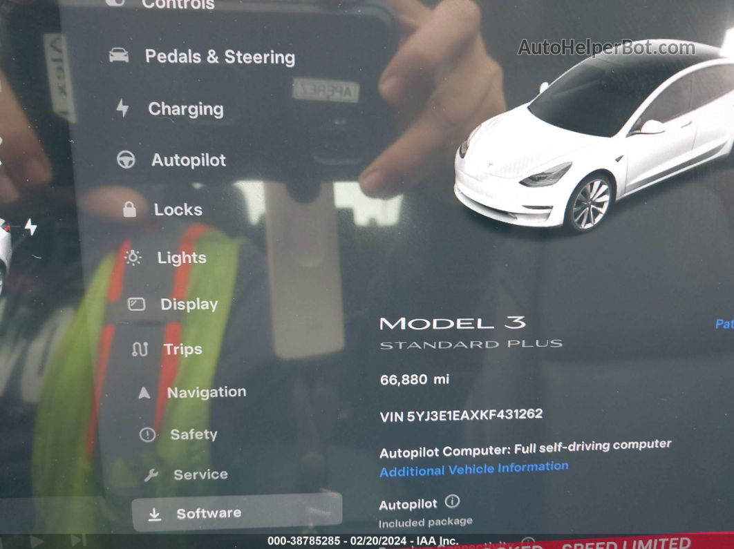 2019 Tesla Model 3 Long Range/mid Range/standard Range/standard Range Plus White vin: 5YJ3E1EAXKF431262