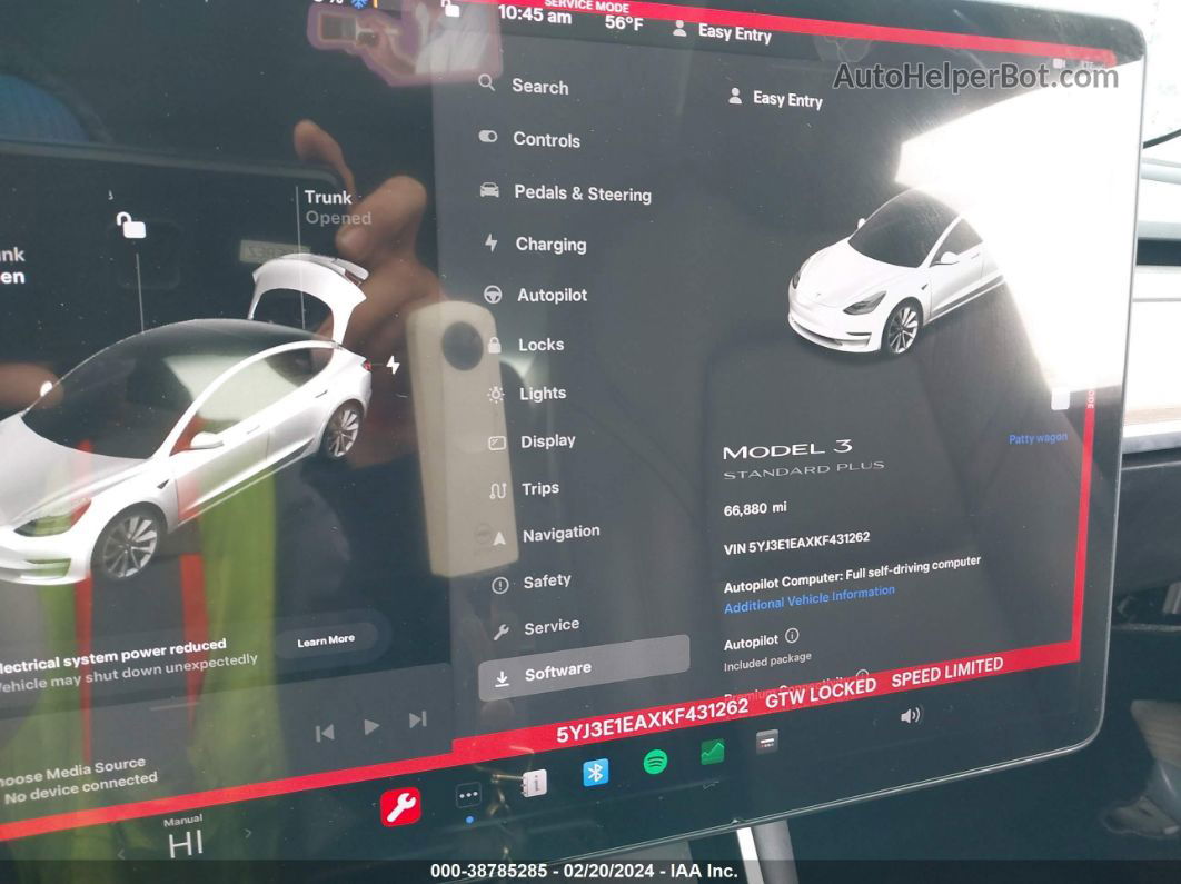 2019 Tesla Model 3 Long Range/mid Range/standard Range/standard Range Plus White vin: 5YJ3E1EAXKF431262