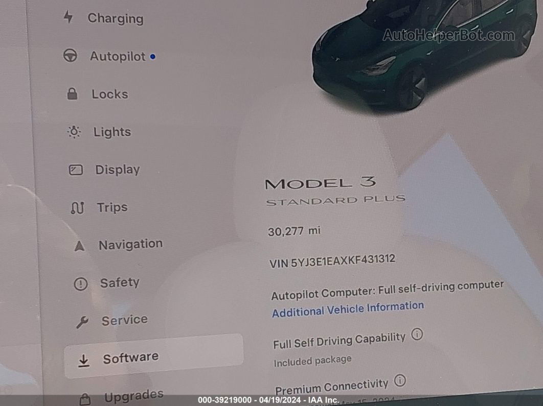 2019 Tesla Model 3 Long Range/mid Range/standard Range/standard Range Plus Black vin: 5YJ3E1EAXKF431312