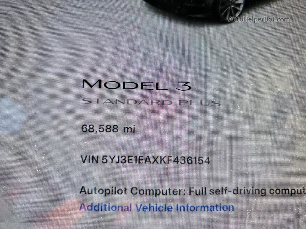 2019 Tesla Model 3  Черный vin: 5YJ3E1EAXKF436154