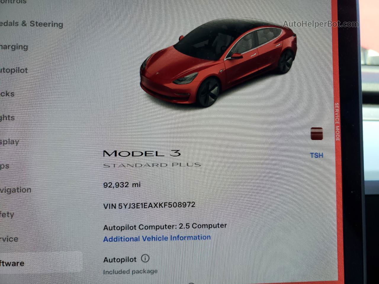 2019 Tesla Model 3  Red vin: 5YJ3E1EAXKF508972