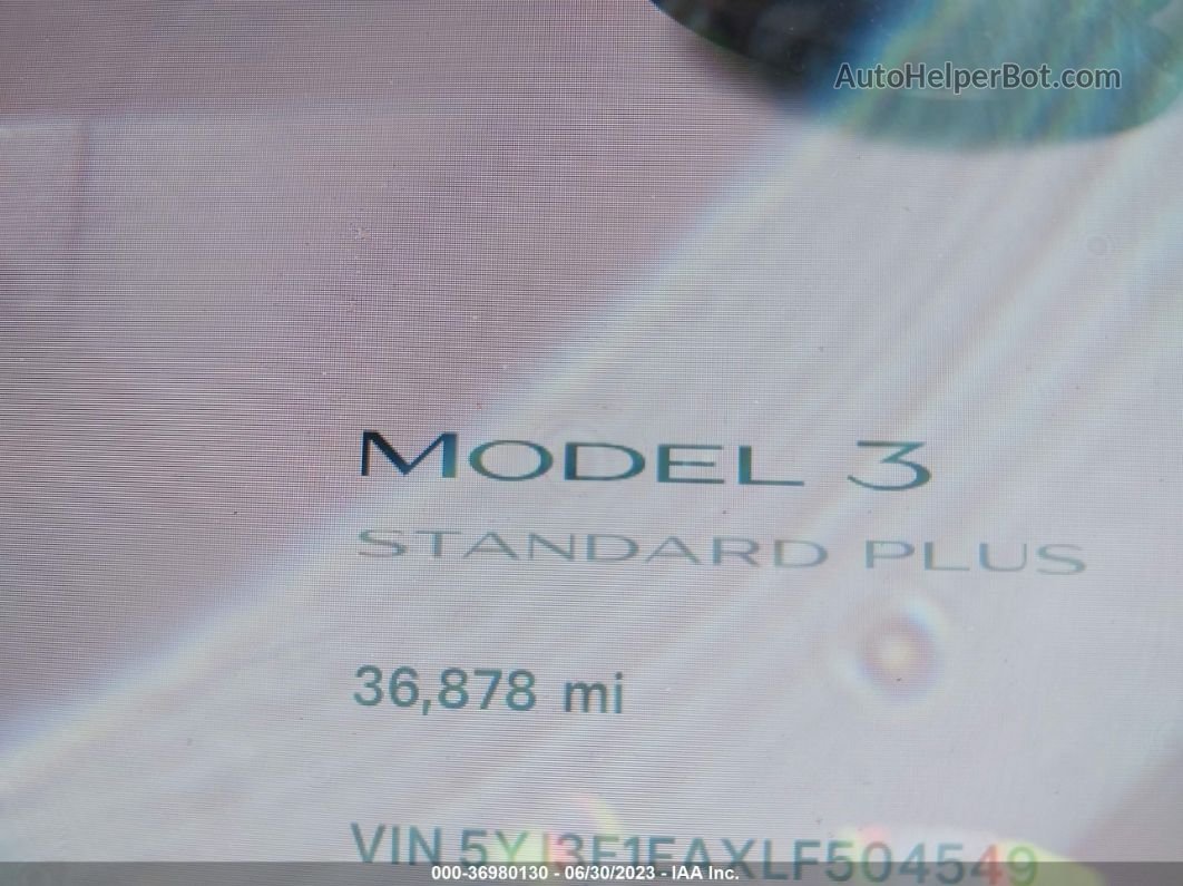 2020 Tesla Model 3 Standard Range White vin: 5YJ3E1EAXLF504549