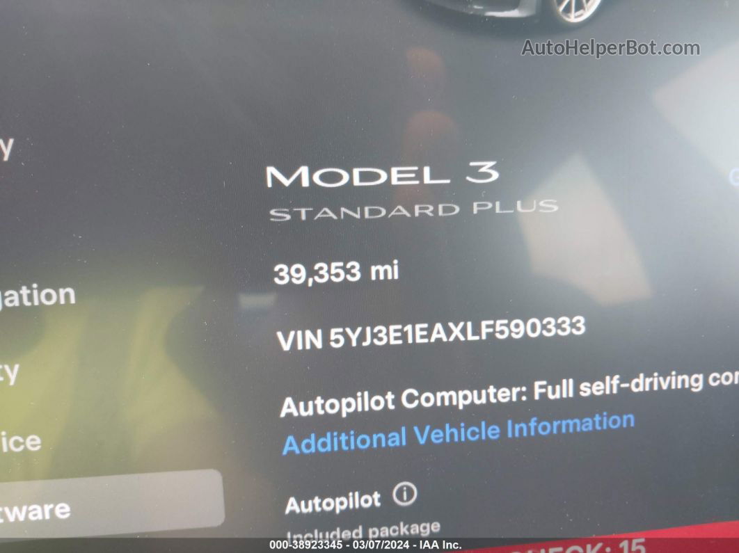 2020 Tesla Model 3 Standard Range Plus Rear-wheel Drive/standard Range Rear-wheel Drive Серый vin: 5YJ3E1EAXLF590333