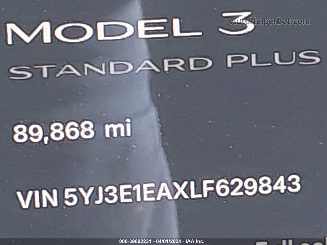 2020 Tesla Model 3 Standard Range Plus Rear-wheel Drive/standard Range Rear-wheel Drive Black vin: 5YJ3E1EAXLF629843