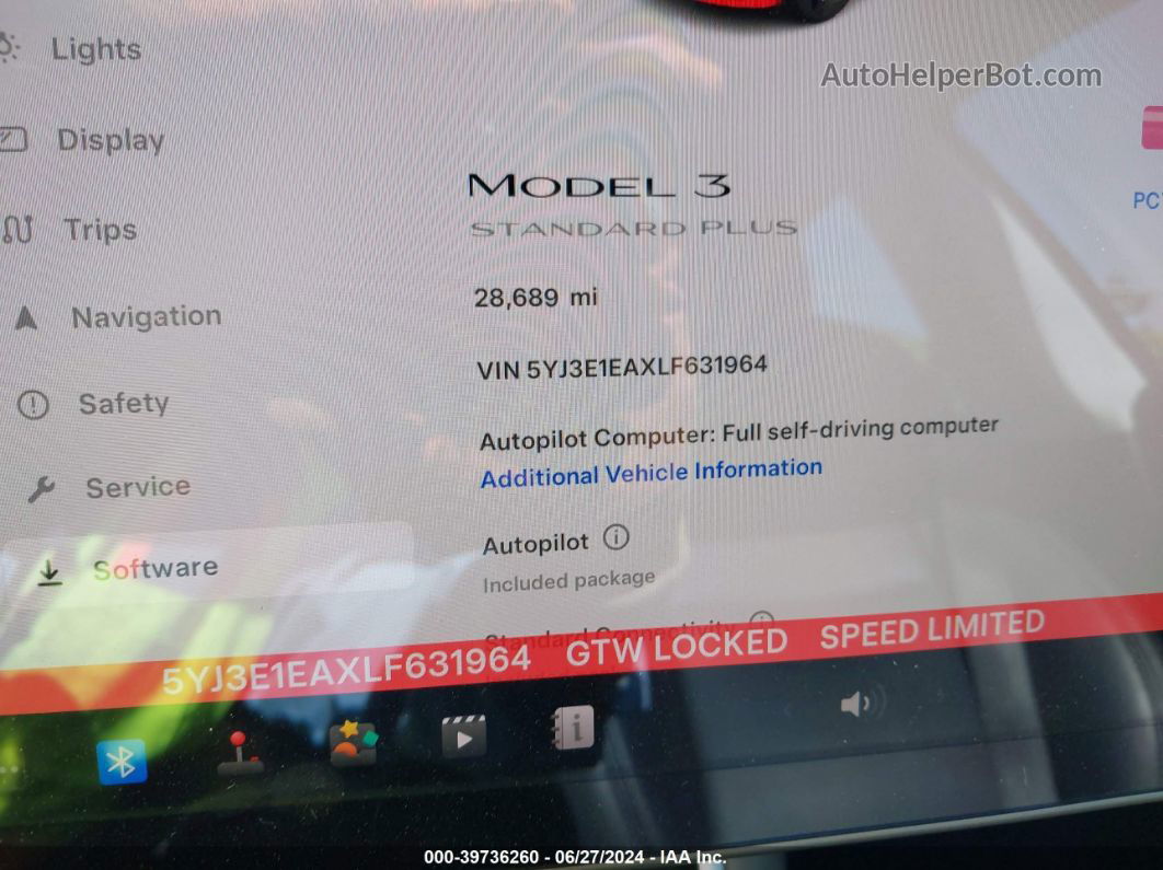 2020 Tesla Model 3 Standard Range Plus Rear-wheel Drive/standard Range Rear-wheel Drive White vin: 5YJ3E1EAXLF631964