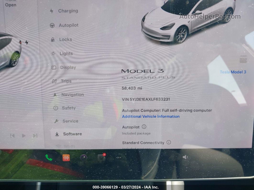 2020 Tesla Model 3 Standard Range Plus Rear-wheel Drive/standard Range Rear-wheel Drive Белый vin: 5YJ3E1EAXLF633231