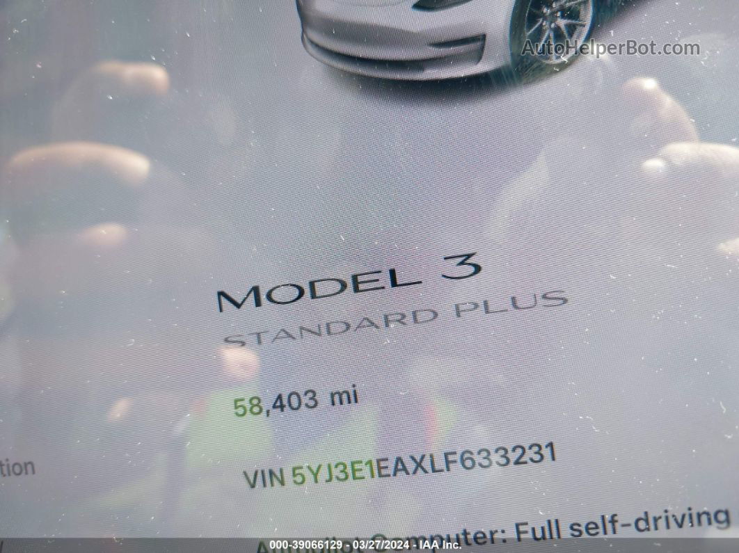 2020 Tesla Model 3 Standard Range Plus Rear-wheel Drive/standard Range Rear-wheel Drive Белый vin: 5YJ3E1EAXLF633231