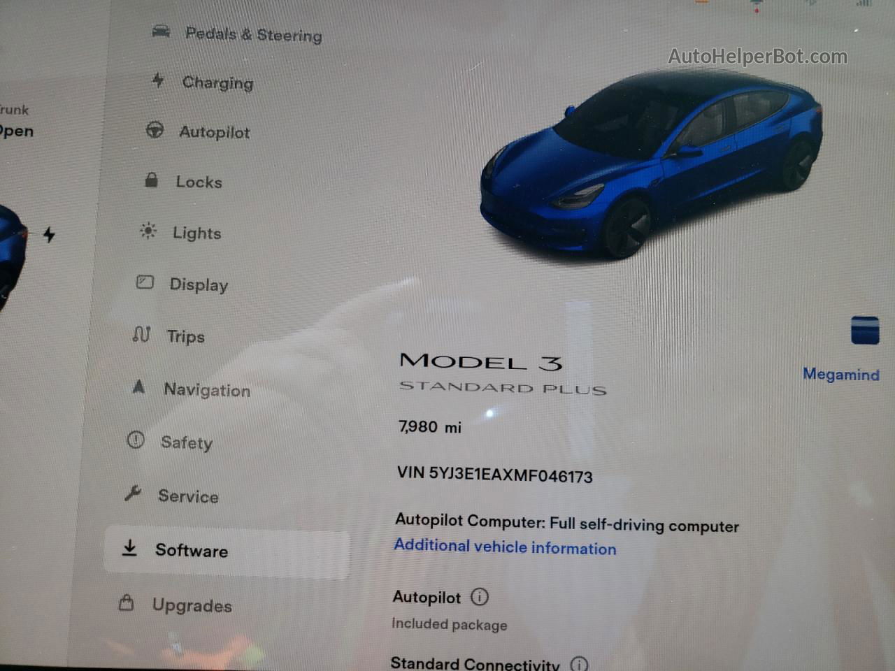 2021 Tesla Model 3  Blue vin: 5YJ3E1EAXMF046173