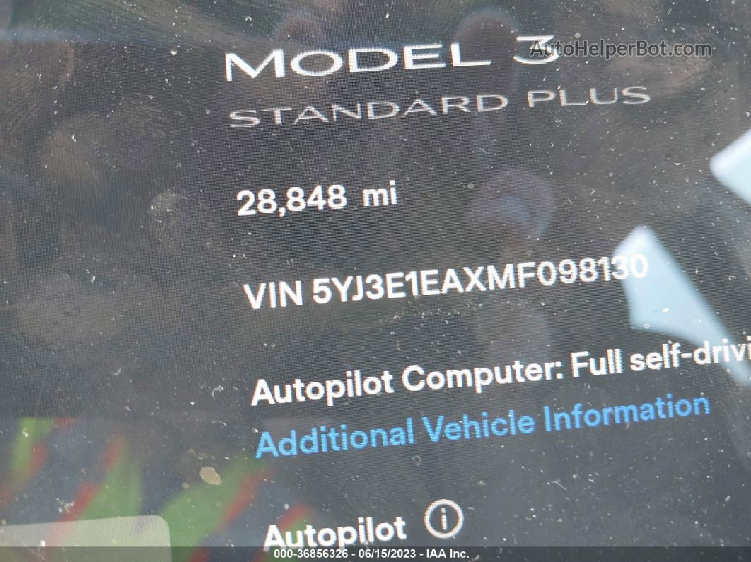 2021 Tesla Model 3 Standard Range Plus Rear-wheel Drive Белый vin: 5YJ3E1EAXMF098130