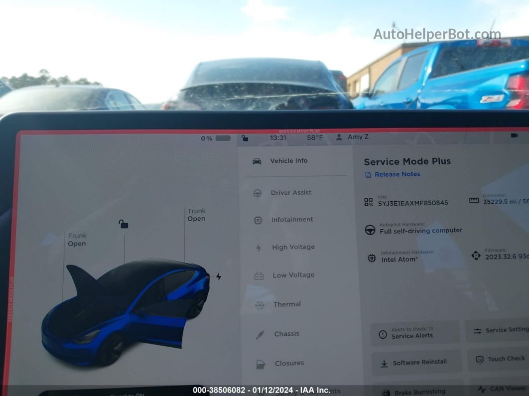 2021 Tesla Model 3 Standard Range Plus Rear-wheel Drive Blue vin: 5YJ3E1EAXMF850845