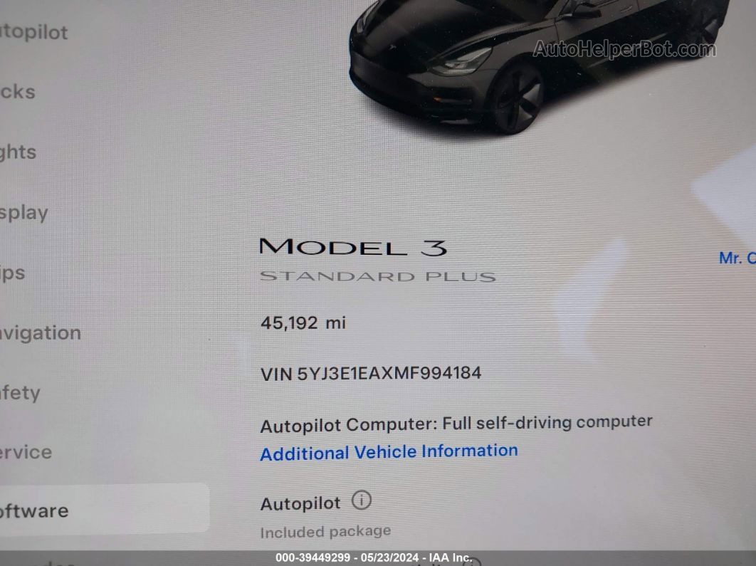 2021 Tesla Model 3 Standard Range Plus Rear-wheel Drive Black vin: 5YJ3E1EAXMF994184