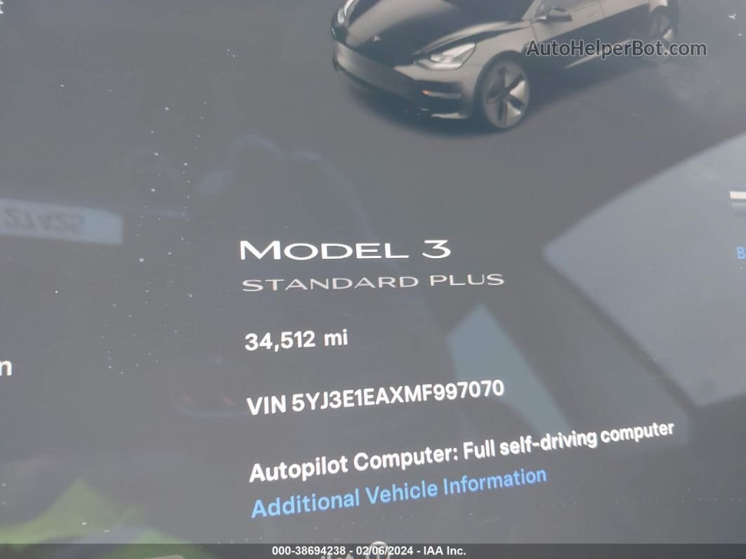2021 Tesla Model 3 Standard Range Plus Rear-wheel Drive Черный vin: 5YJ3E1EAXMF997070