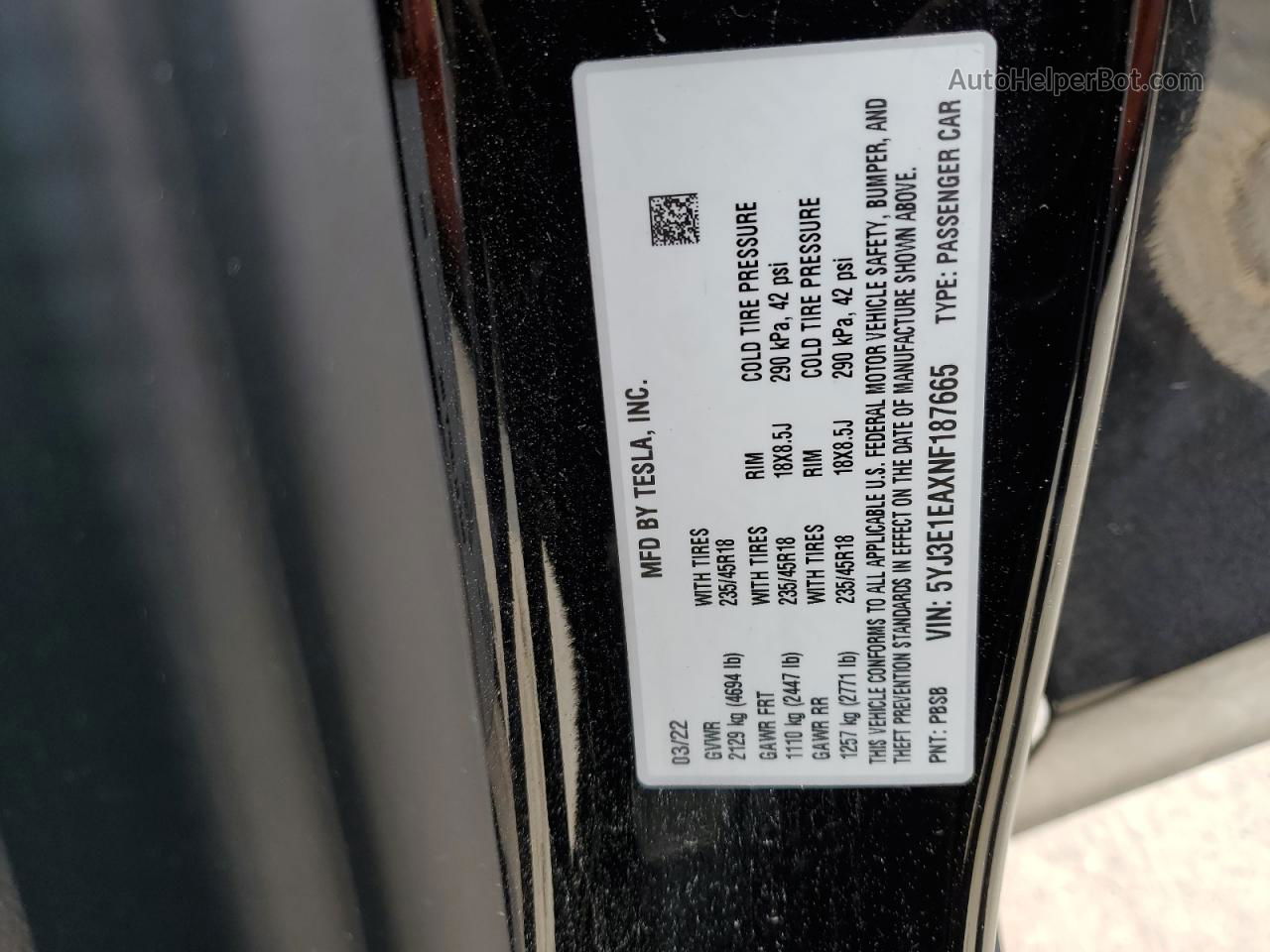 2022 Tesla Model 3  Black vin: 5YJ3E1EAXNF187665