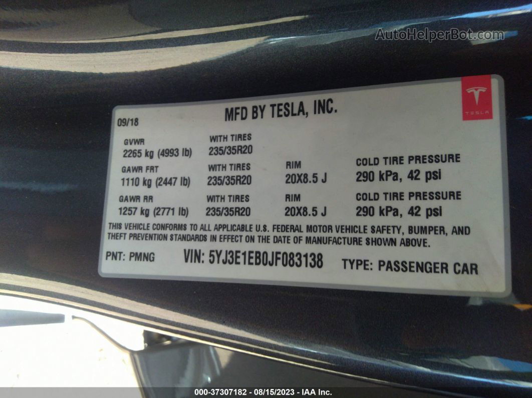 2018 Tesla Model 3 Performance/long Range Серый vin: 5YJ3E1EB0JF083138