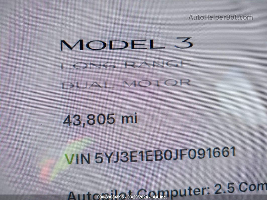 2018 Tesla Model 3 Long Range/performance Green vin: 5YJ3E1EB0JF091661