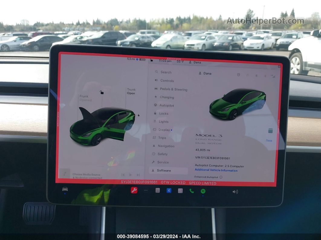 2018 Tesla Model 3 Long Range/performance Green vin: 5YJ3E1EB0JF091661