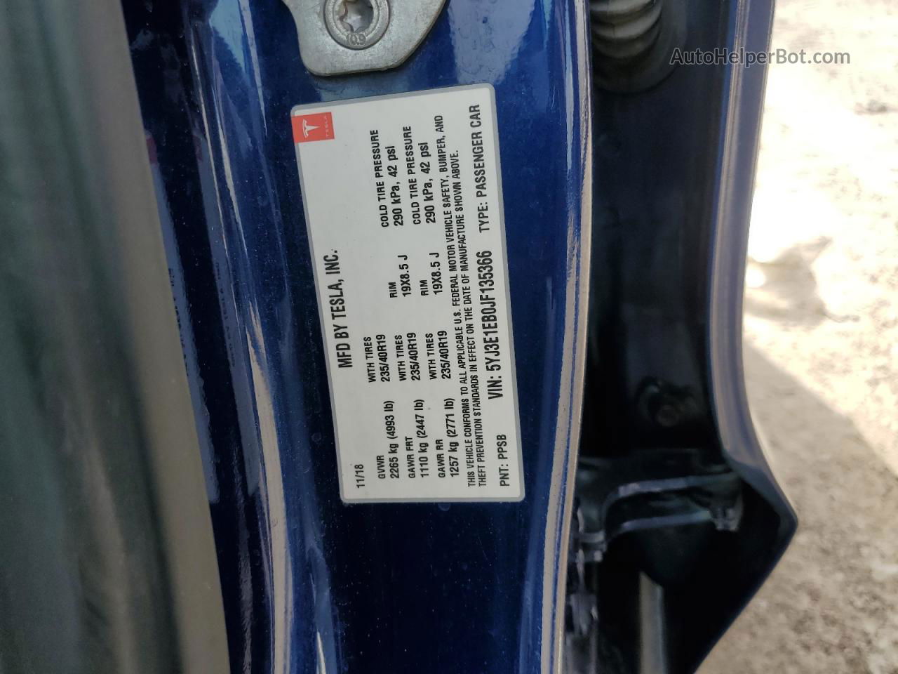 2018 Tesla Model 3  Blue vin: 5YJ3E1EB0JF135366