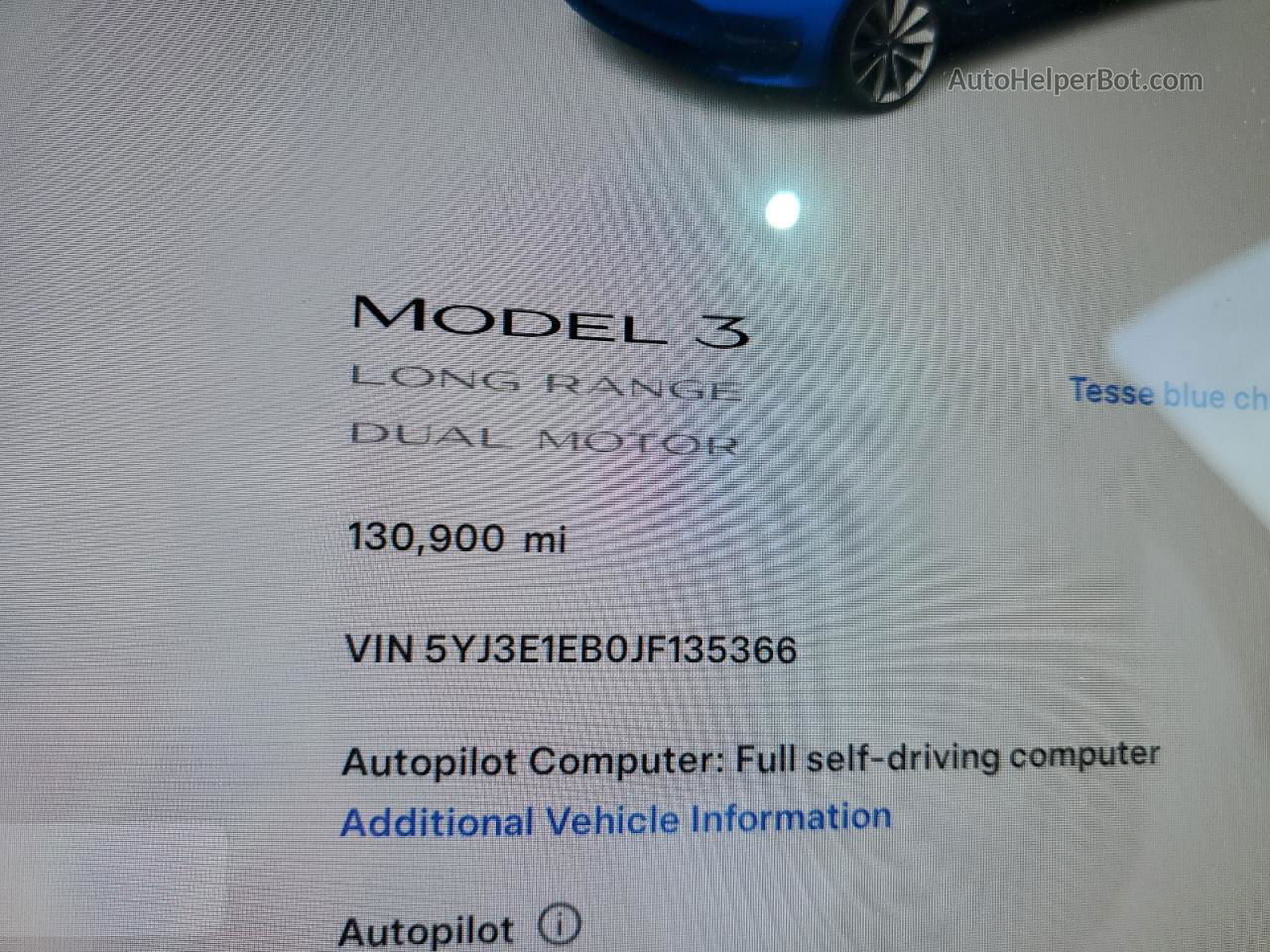 2018 Tesla Model 3  Blue vin: 5YJ3E1EB0JF135366