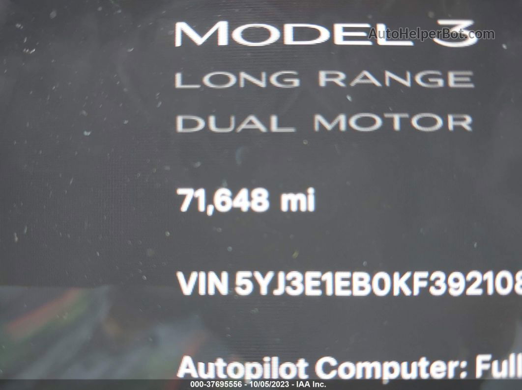 2019 Tesla Model 3 Performance/long Range Blue vin: 5YJ3E1EB0KF392108