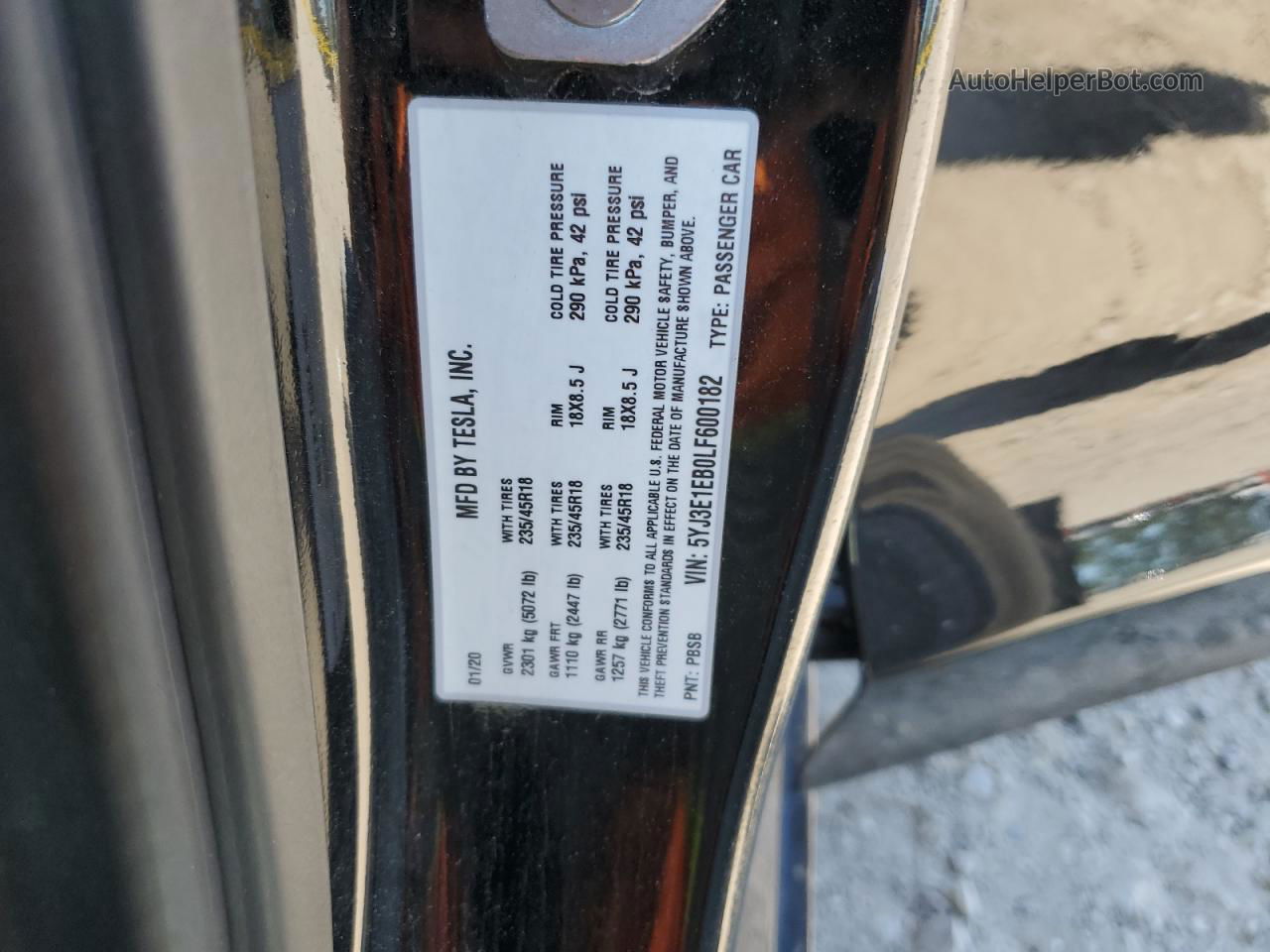 2020 Tesla Model 3  Black vin: 5YJ3E1EB0LF600182