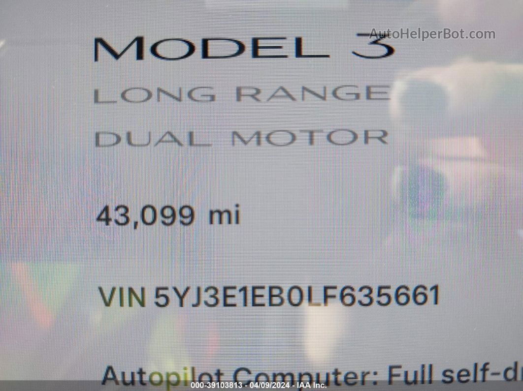 2020 Tesla Model 3 Long Range Dual Motor All-wheel Drive Silver vin: 5YJ3E1EB0LF635661