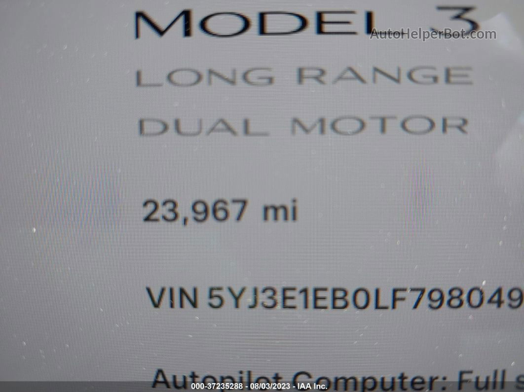 2020 Tesla Model 3 Long Range Black vin: 5YJ3E1EB0LF798049