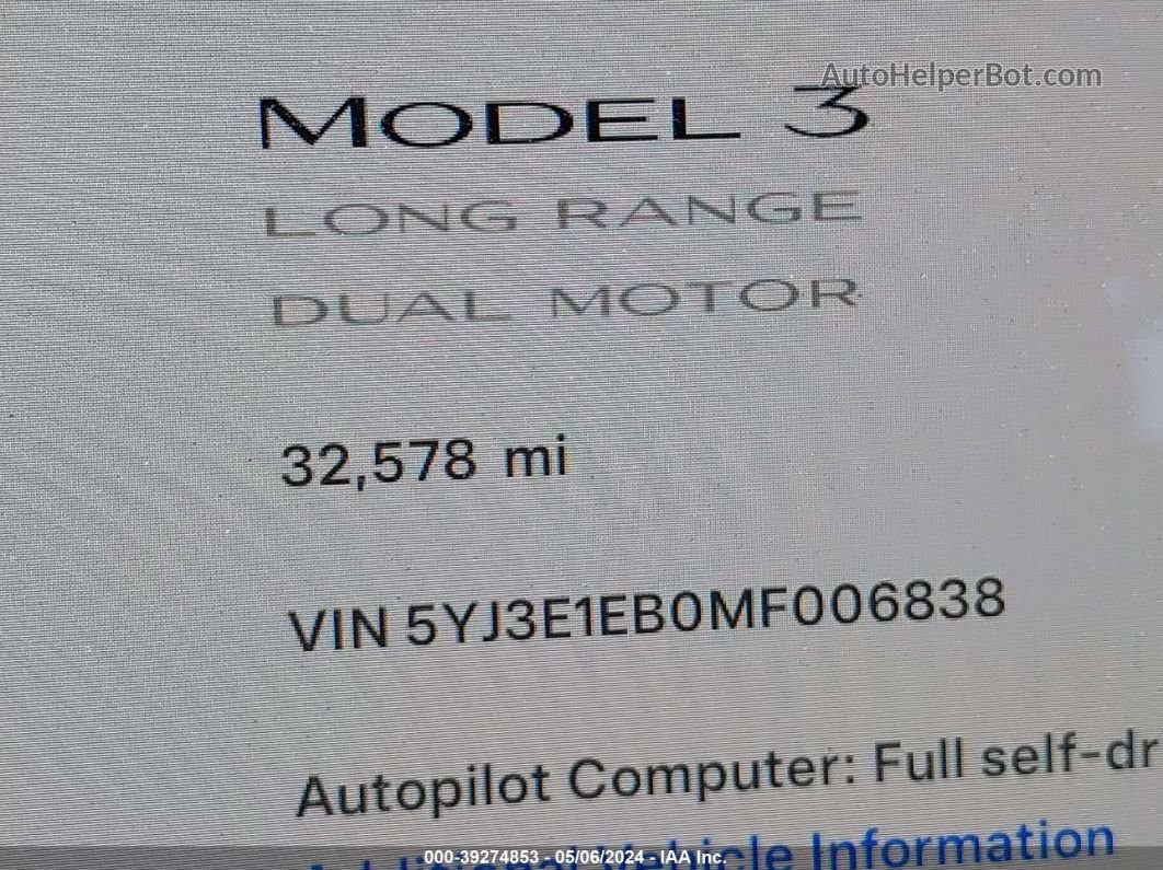 2021 Tesla Model 3 Long Range Dual Motor All-wheel Drive Gray vin: 5YJ3E1EB0MF006838