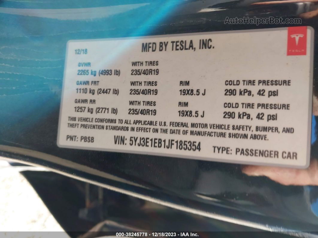 2018 Tesla Model 3 Long Range/performance Черный vin: 5YJ3E1EB1JF185354