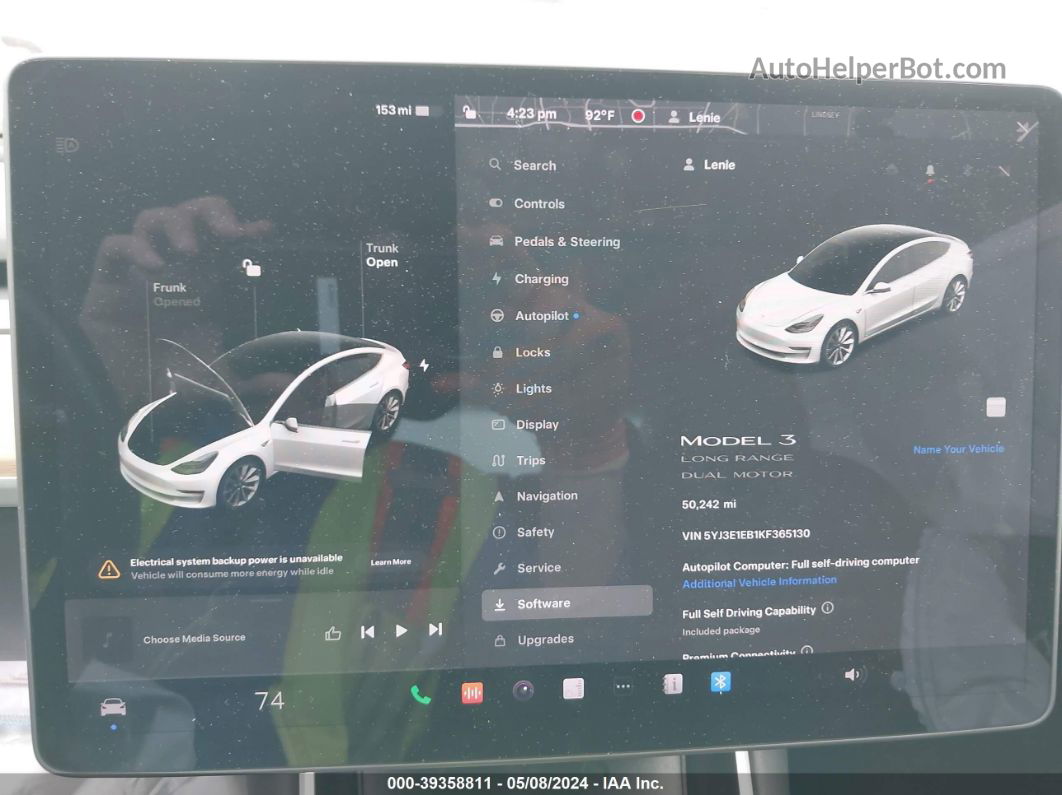 2019 Tesla Model 3 Long Range/performance White vin: 5YJ3E1EB1KF365130