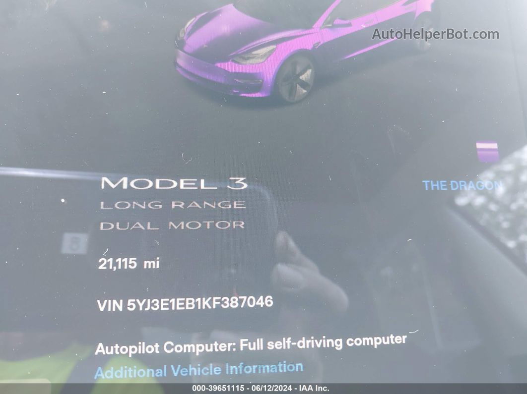 2019 Tesla Model 3 Long Range/performance Red vin: 5YJ3E1EB1KF387046